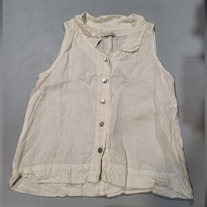 Cut Loose Sleeveless Button-Down Shirt in Cream